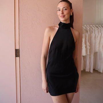 2025 New Sleeveless Hanging Neck Tie Bare Back Repair Kitted Skirt